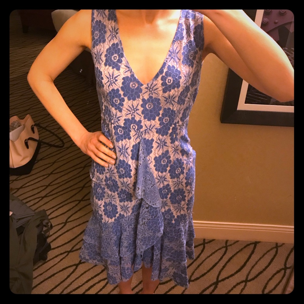 Blue ruffle lace sheath dress NWT